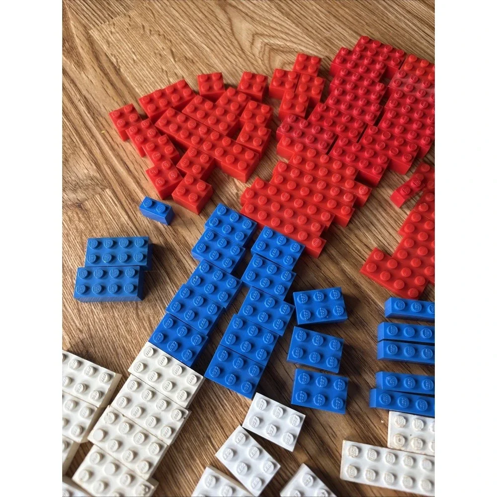 Vintage LEGO 150 Pieces Various Bricks Mostly Pat Pend Red White Blue 1958-1962